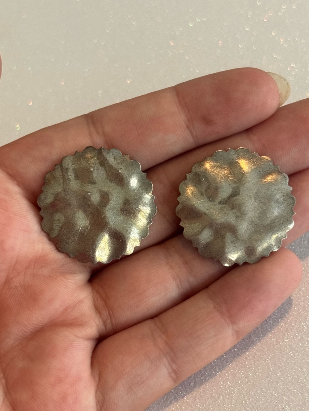 Vintage Sterling Silver Hammered Disc Earrings
